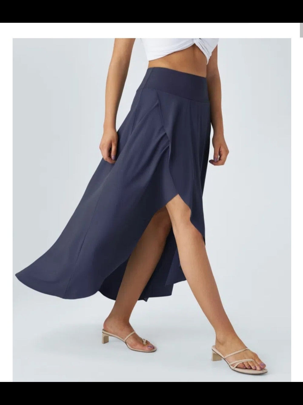 HALARA Navy High-Low Wrap Maxi Skirt with Side Slit